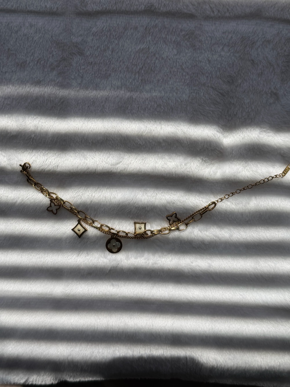 Gold Charm Link Bracelet with Floral Accents - Women's Jewelry